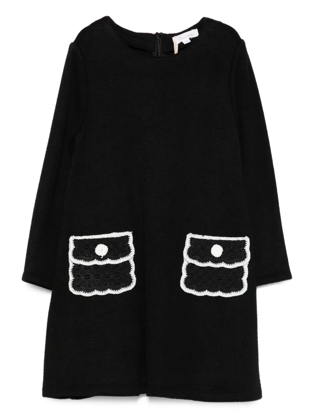 Patachou Crochet-pocket Long-sleeve Dress In Black