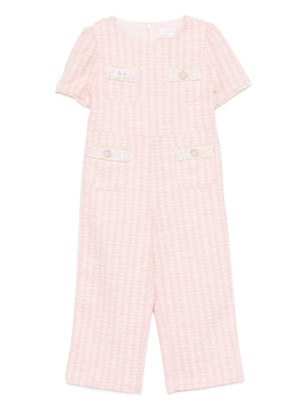 Patachou Tweed Pearl-embellished Jumpsuit In Pink