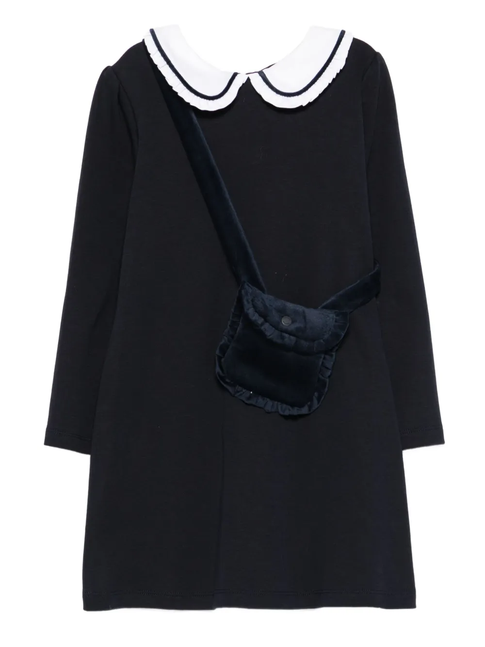Patachou Peter-pan Collar Velvet-trimmed Dress In Black