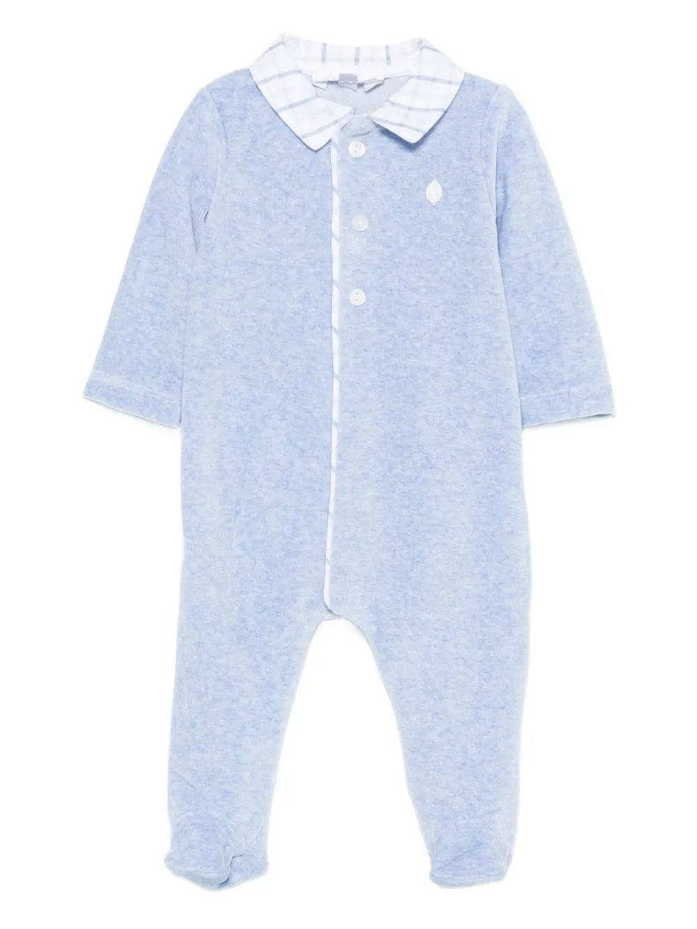 Patachou Checked-collar Velvet Pajama In Blue