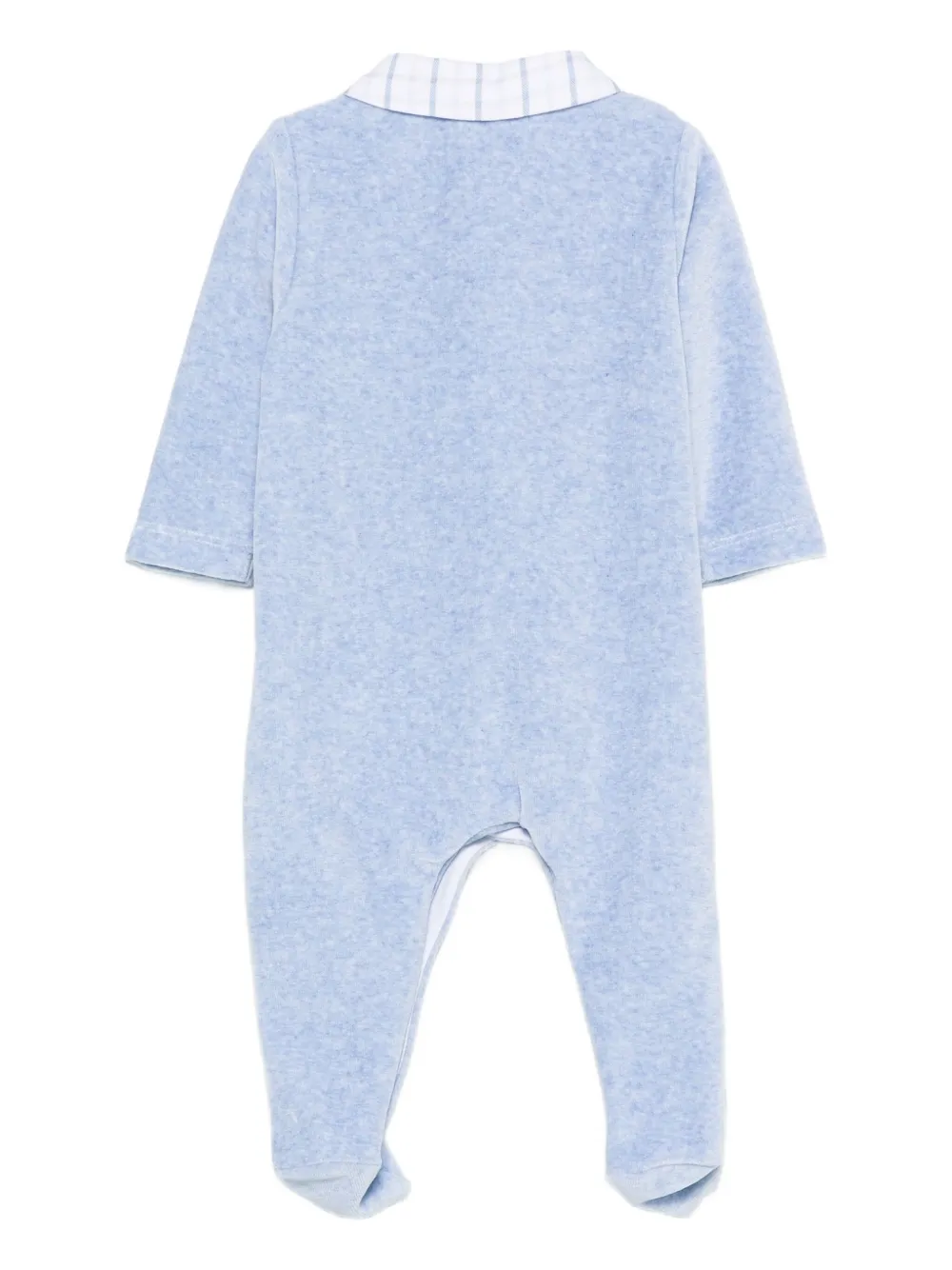 Patachou Checked-collar Velvet Pajama In Blue