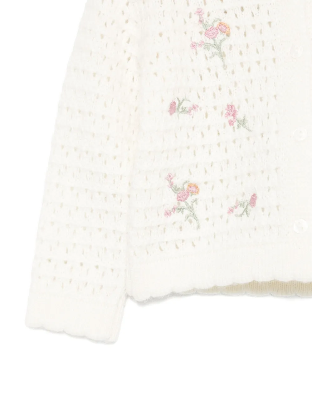 Patachou Floral-embroidered Open-knit Cardigan In White