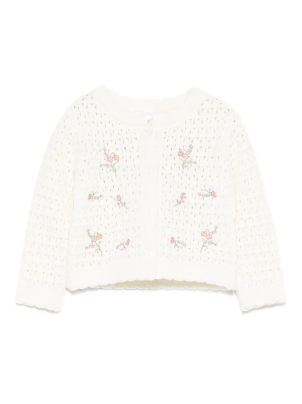 Patachou Floral-embroidered Open-knit Cardigan In White