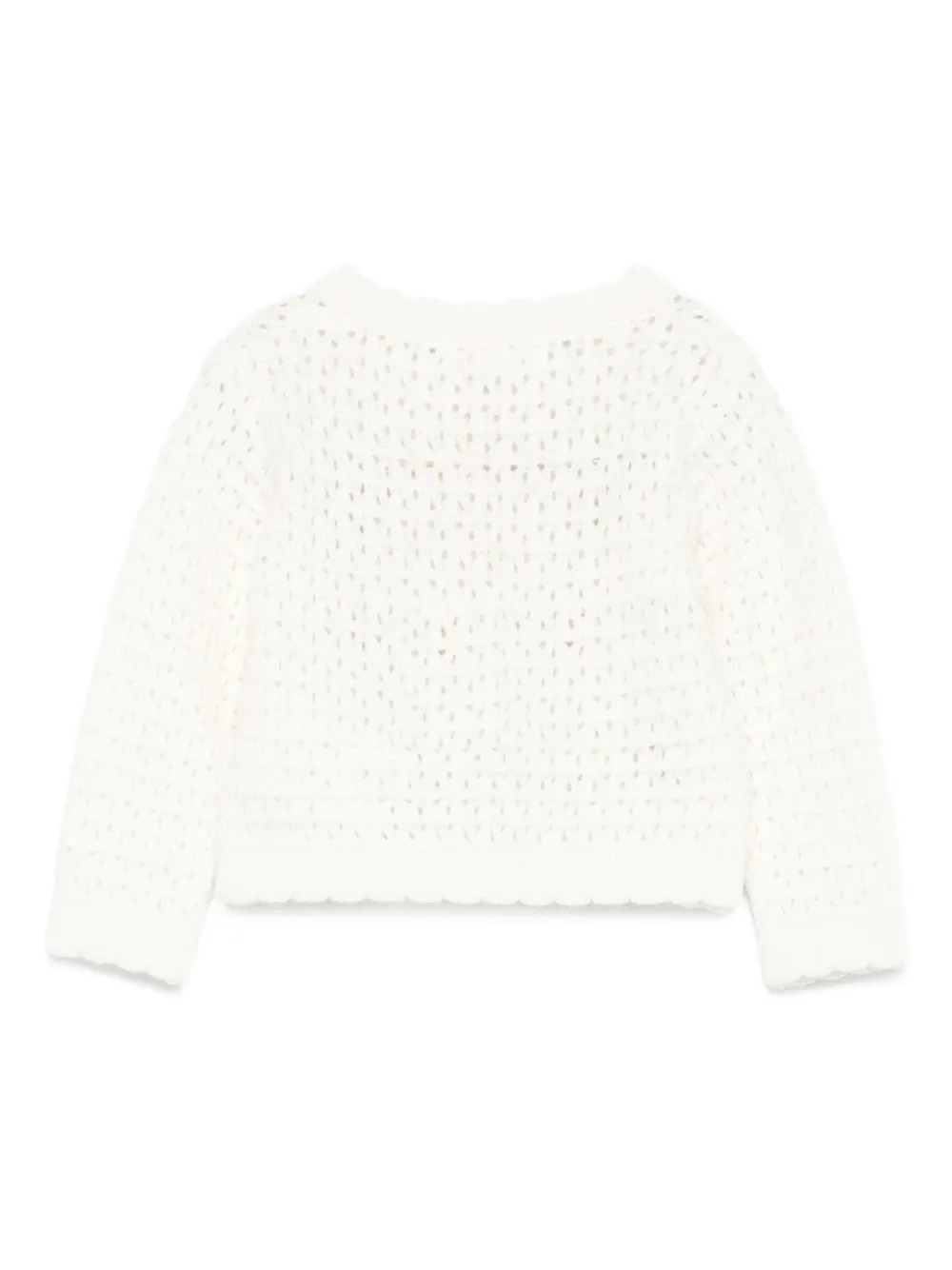 Patachou Floral-embroidered Open-knit Cardigan In White