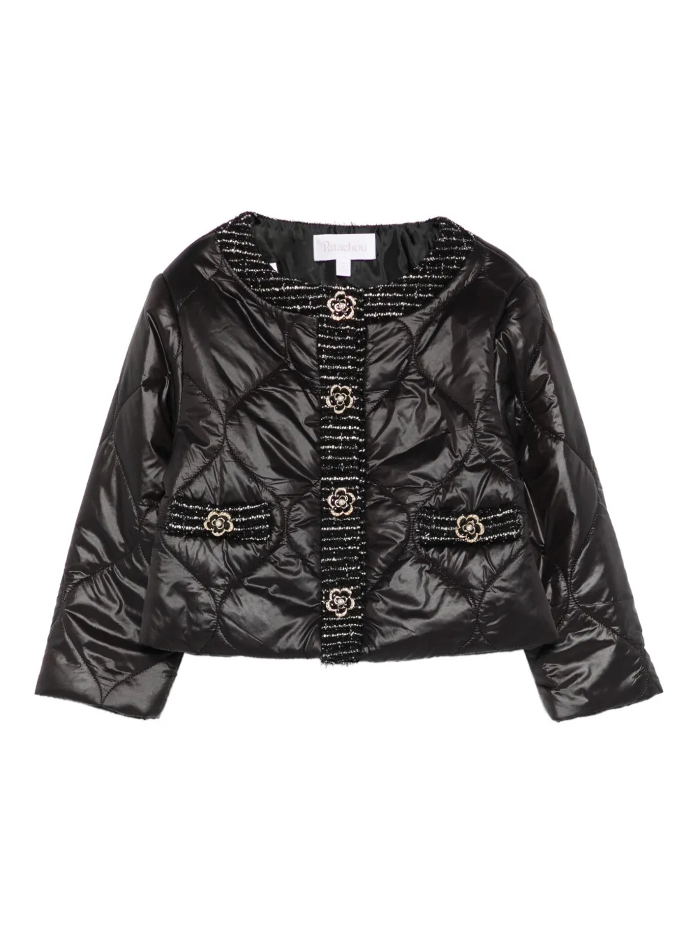 Patachou tweed-trim padded jacket | Black | Image 1