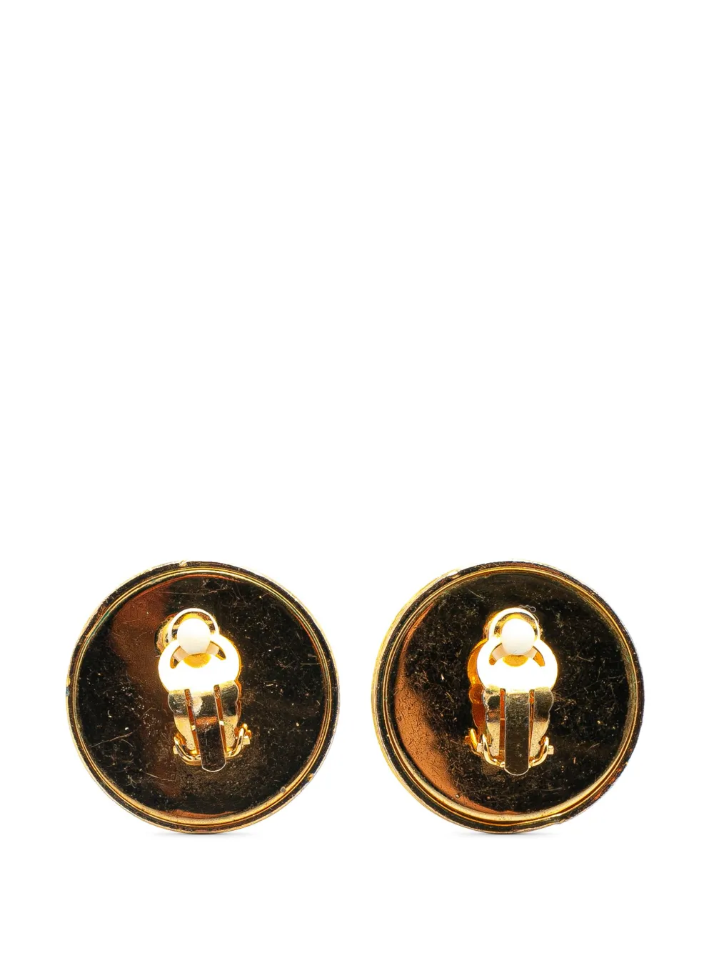 Pre-owned Chanel 1993 Gold Plated Cc Round Clip On Earrings Costume Earrings