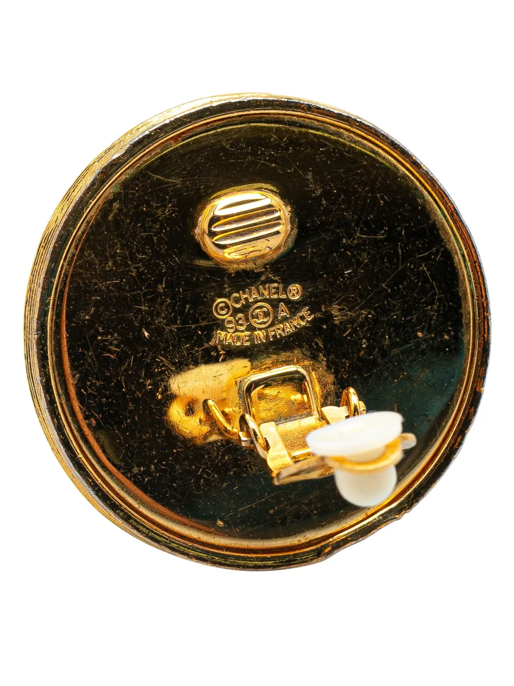 Pre-owned Chanel 1993 Gold Plated Cc Round Clip On Earrings Costume Earrings