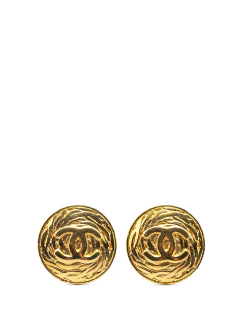 CHANEL Pre-Owned 1993 Gold Plated CC Round Clip on Earrings costume earrings