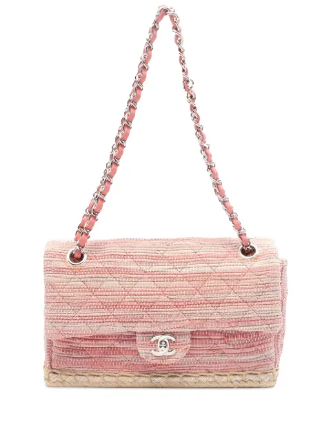CHANEL Pre-Owned 2010-2011 Quilted Cotton and Jute Espadrille Chain Flap shoulder bag