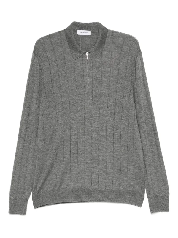Gran Sasso グレー 長袖ポロシャツ Gran Sasso ジップネック 
