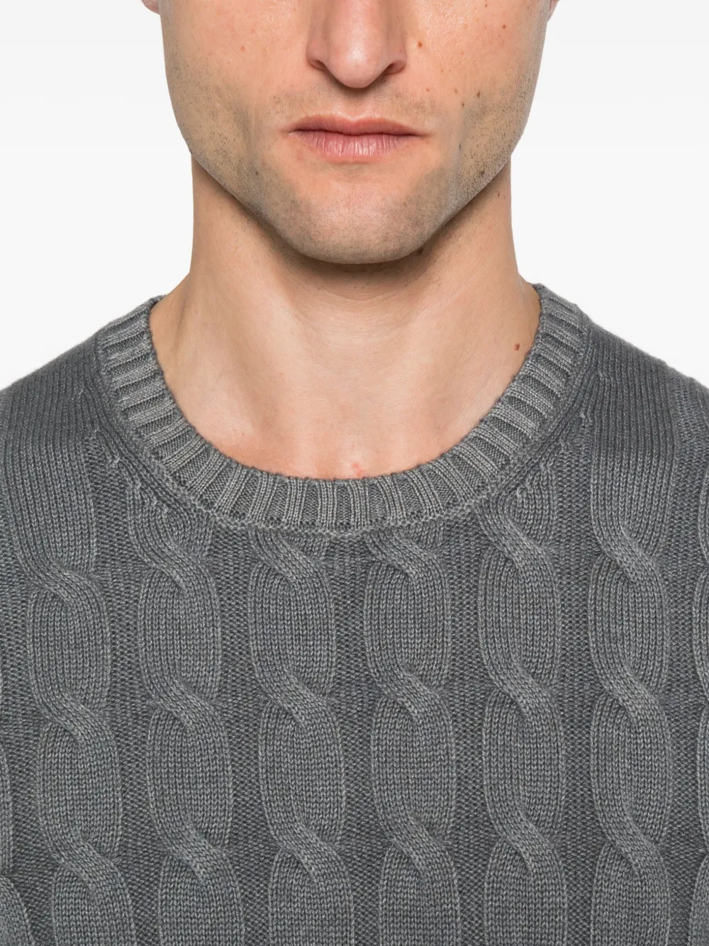Gran Sasso Cable-knit Crew-neck Sweater In Gray