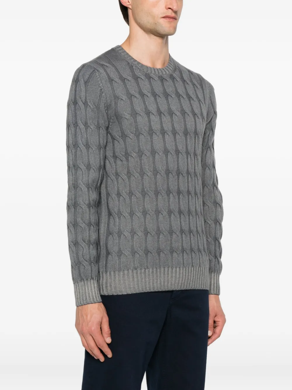 Gran Sasso Cable-knit Crew-neck Sweater In Gray