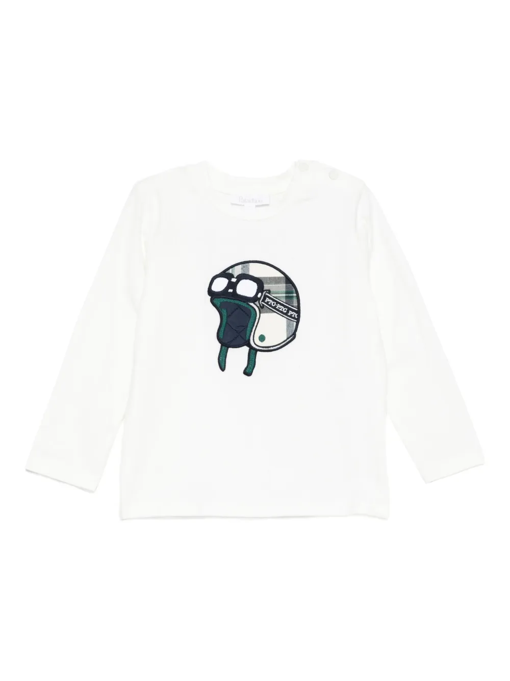 Patachou Babies' Embroidered-helmet Crew-neck Top In White