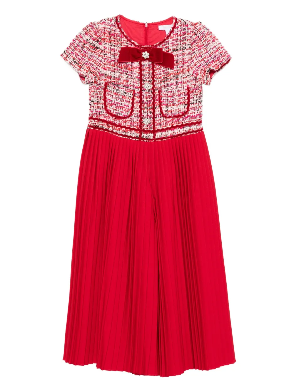 Patachou Tweed Pleated Jumpsuit In Red