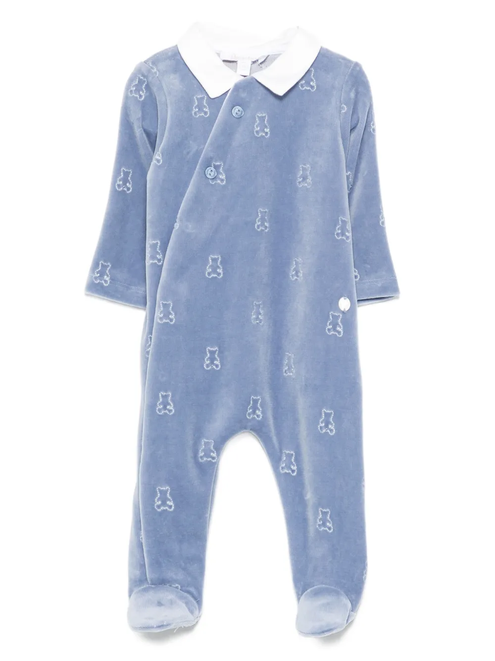Patachou Teddy Bear-print Velvet Pajama In Blue