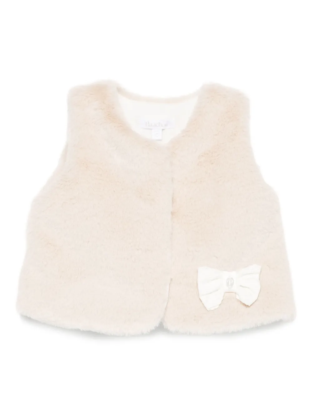Patachou Babies' Bow-embellished Faux-fur Vest In Neutral