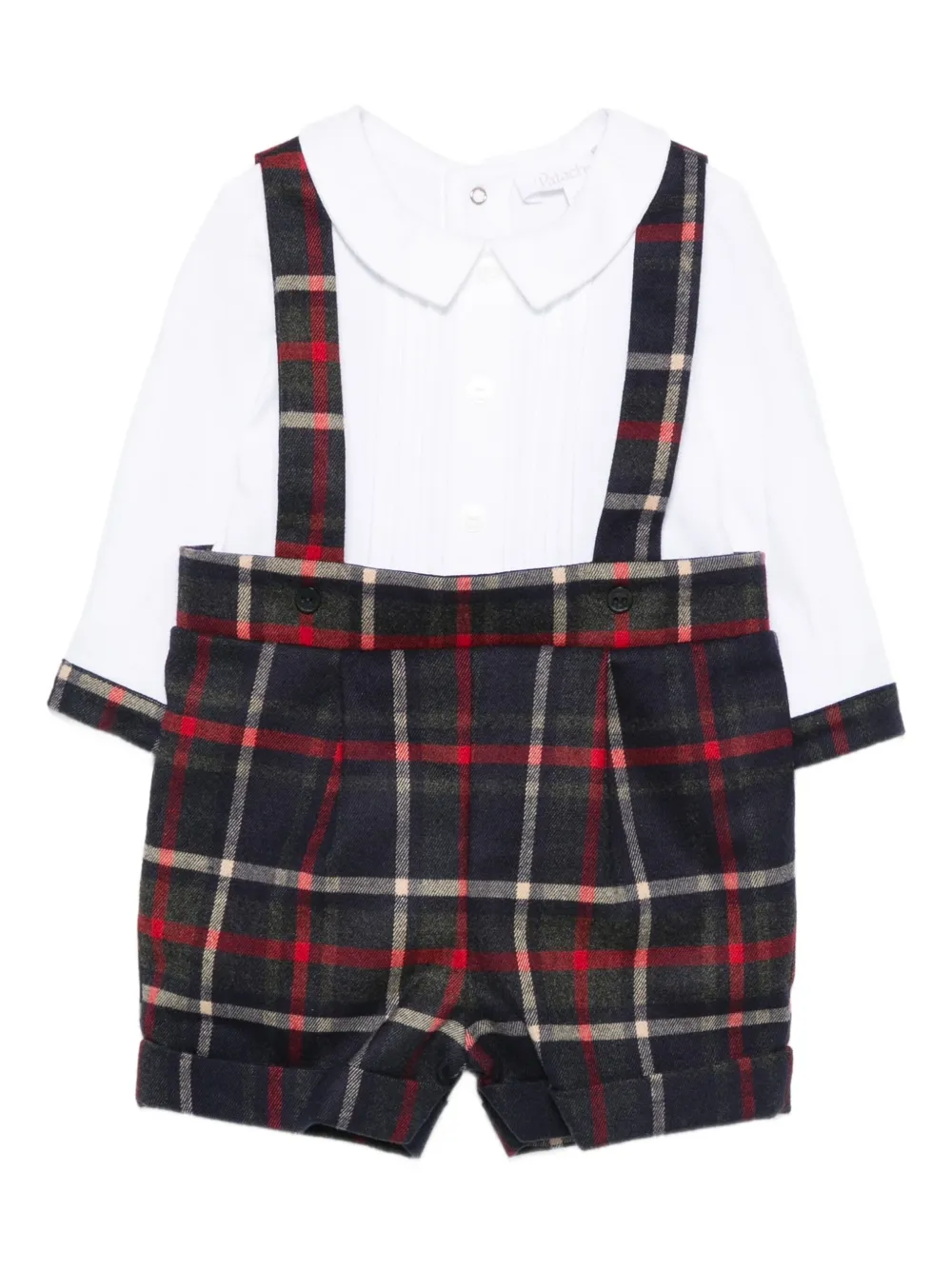 Patachou Babies' Tartan-plaid Suspender Shorts Dungarees In Multi