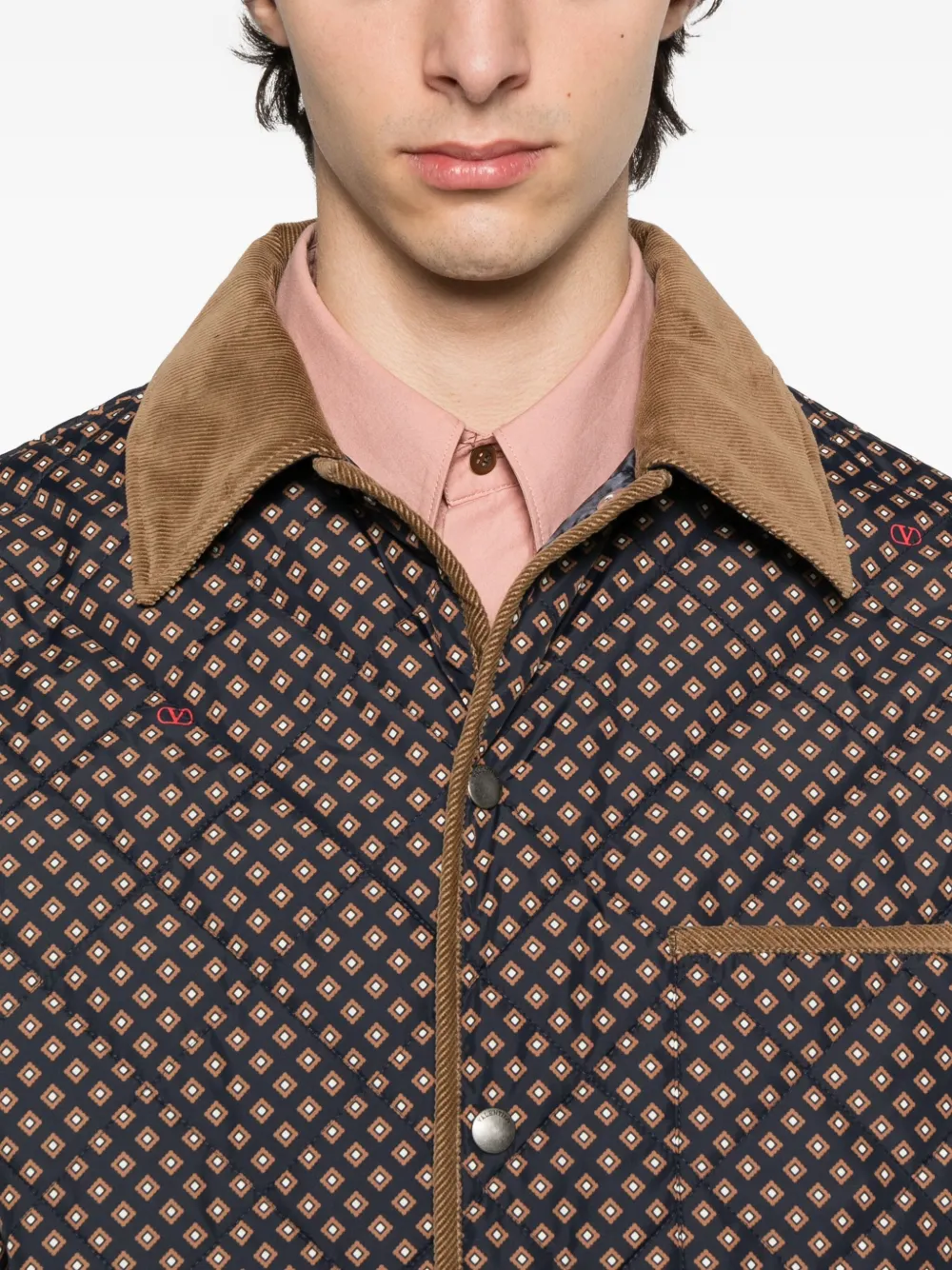 Valentino Garavani corduroy-collar overshirt Blauw