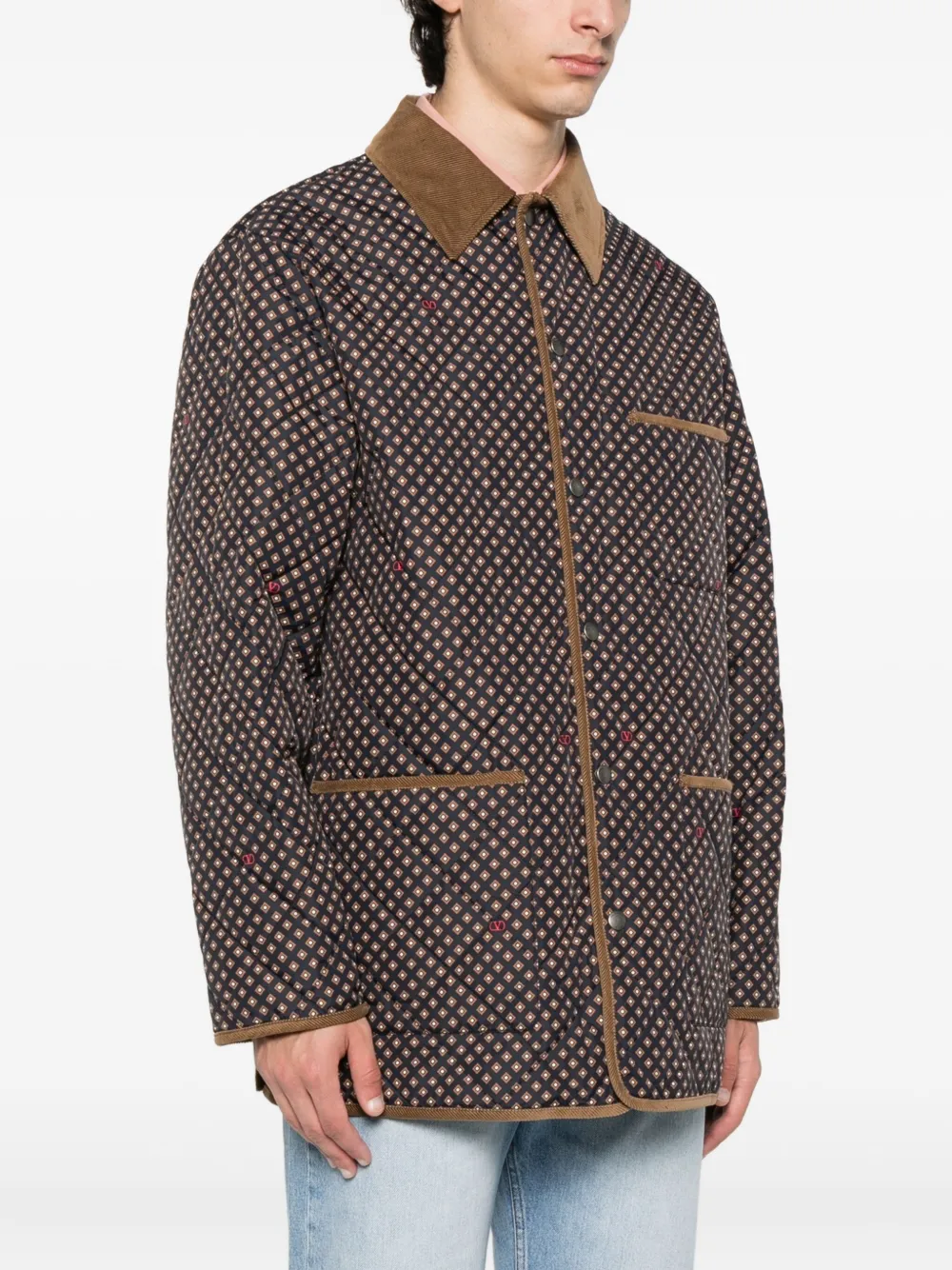 Valentino Garavani corduroy-collar overshirt Blauw