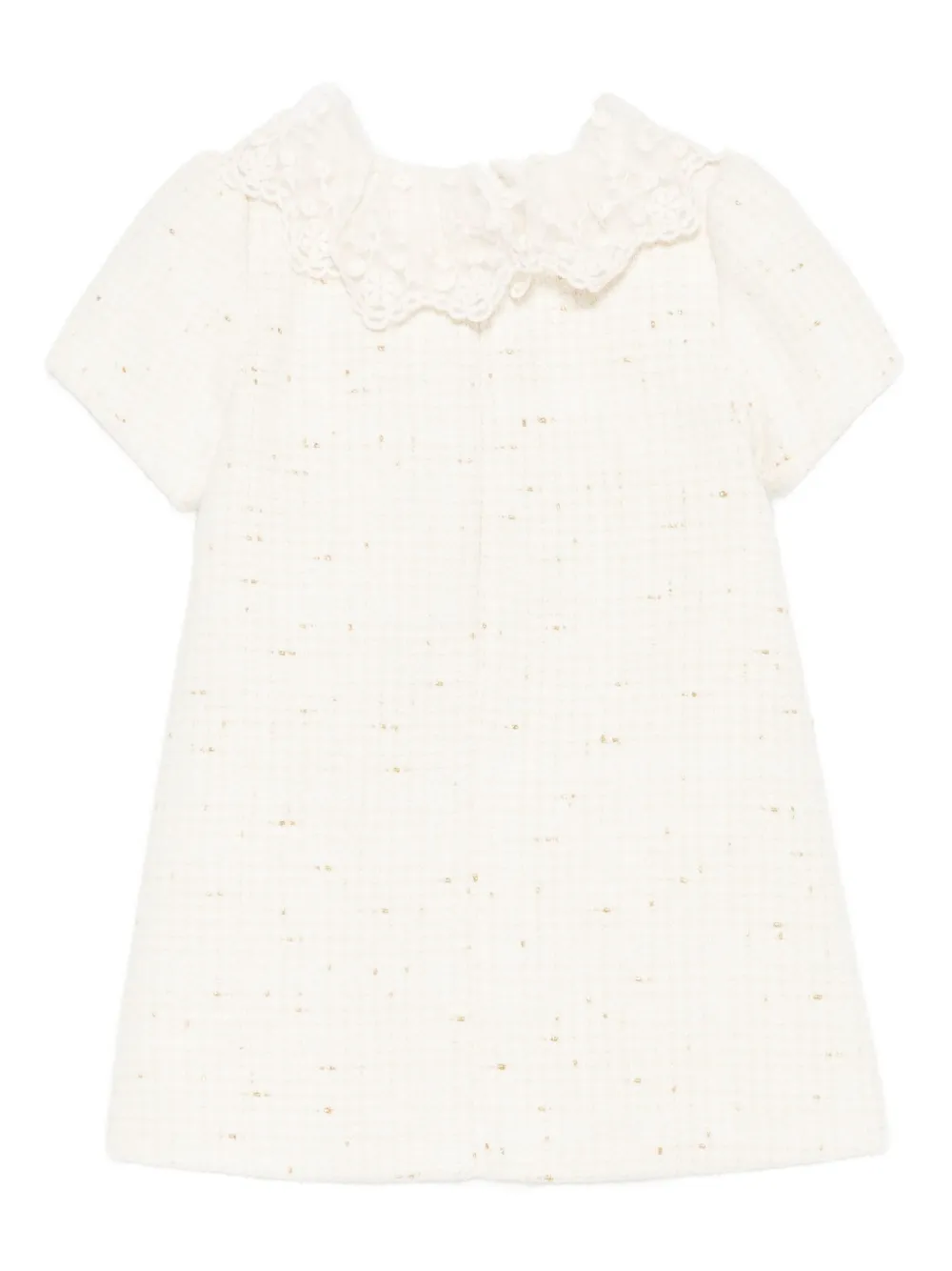 Patachou Lace-collar Tweed Dress In White