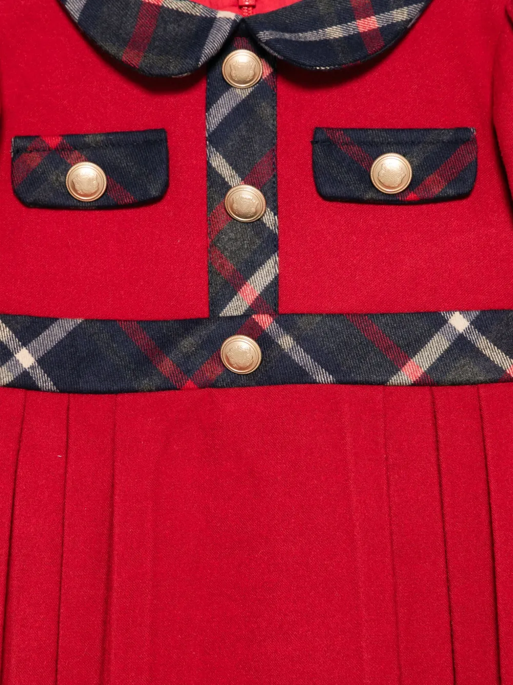 Patachou Pleated Plaid-trimmed Dress In Red