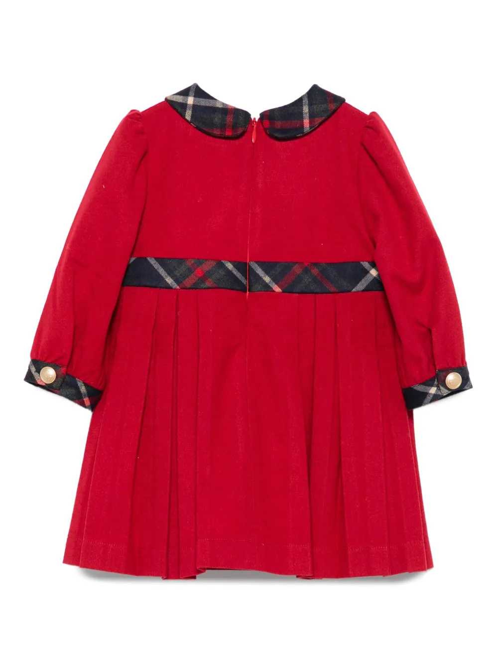 Patachou Pleated Plaid-trimmed Dress In Red