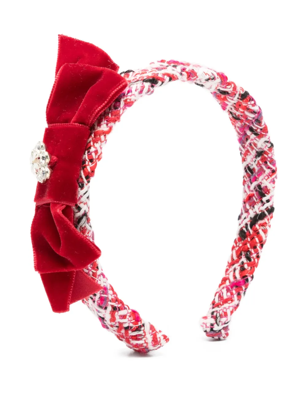 Patachou Velvet-bow Tweed Headband In Red