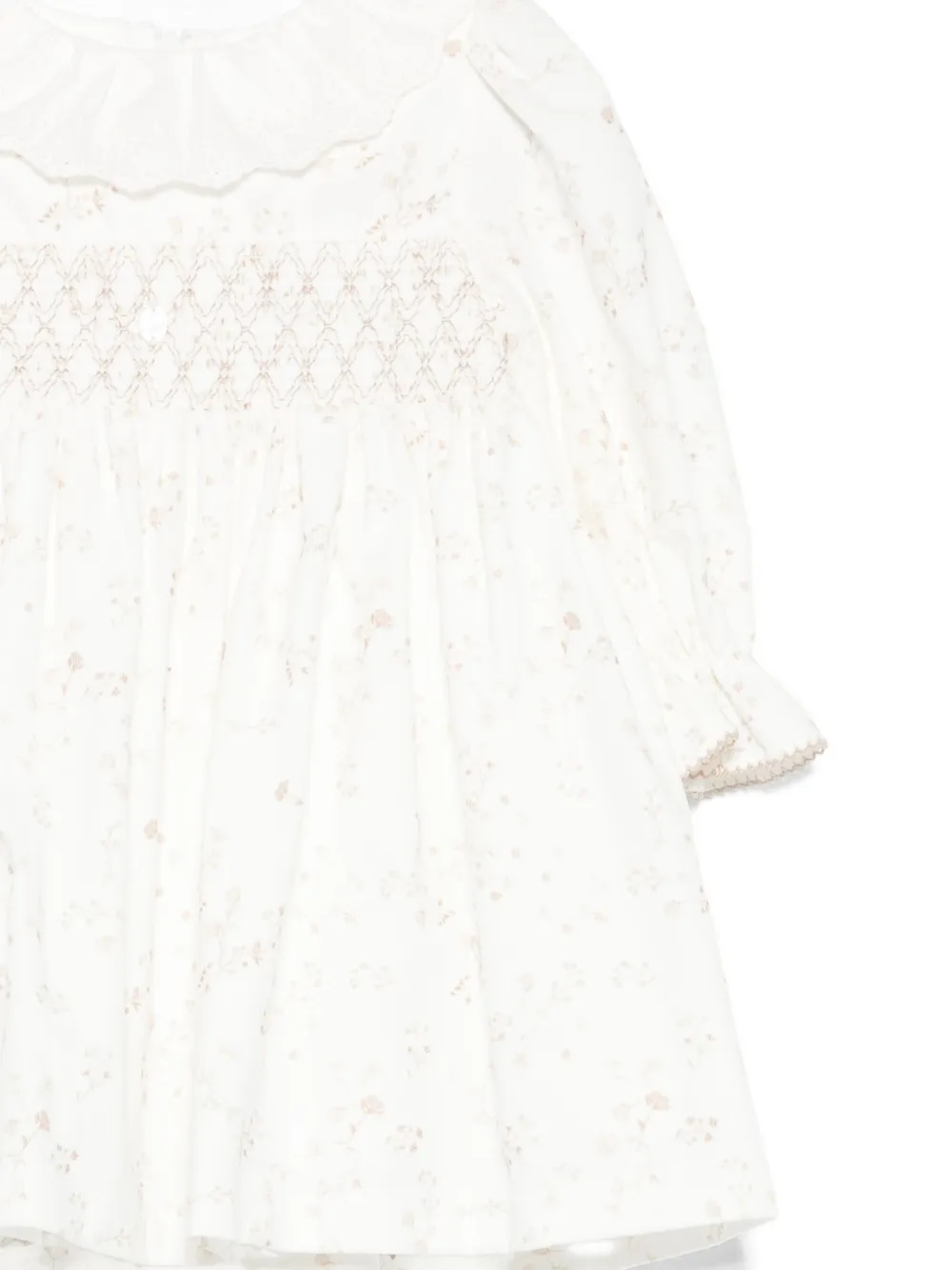 Patachou Smocked Floral-pattern Dress In White