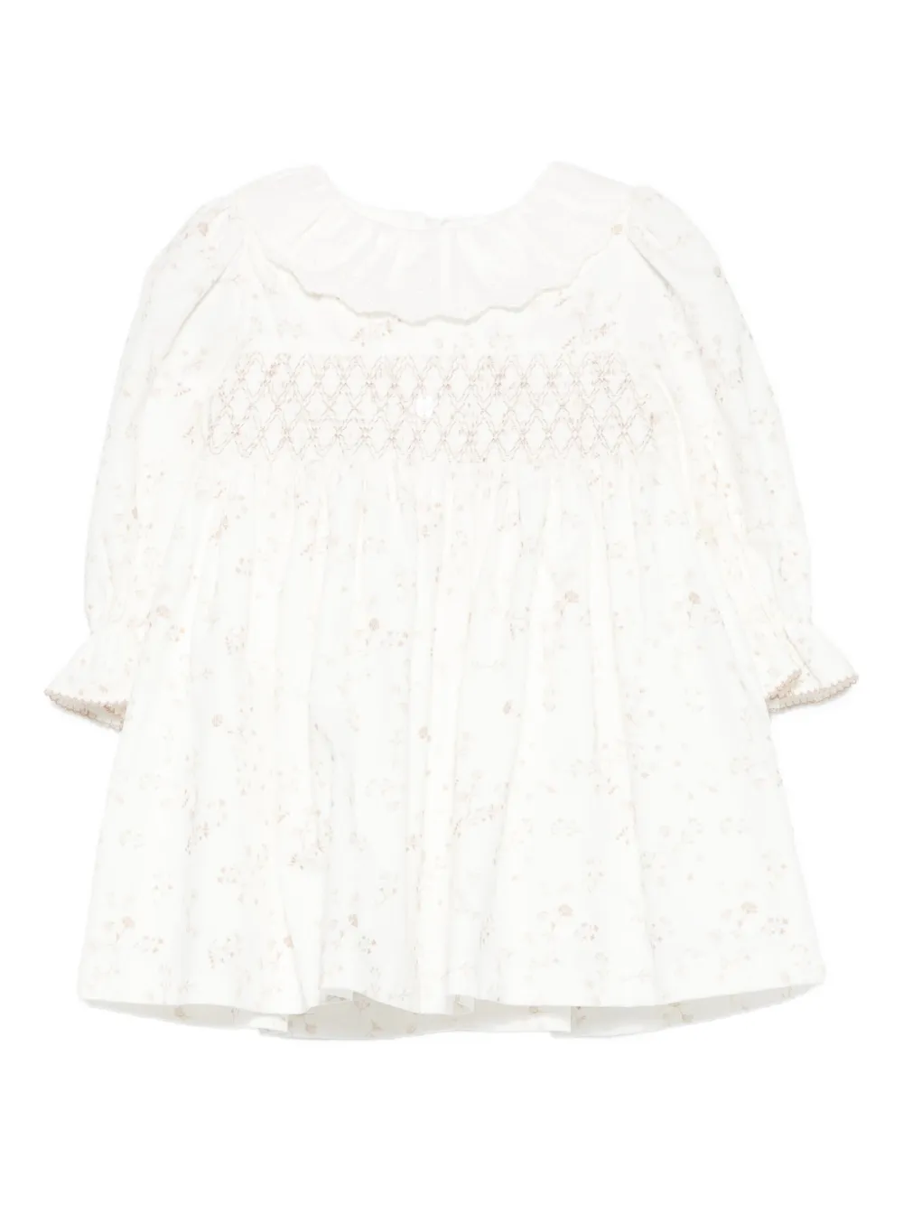 Patachou Smocked Floral-pattern Dress In White
