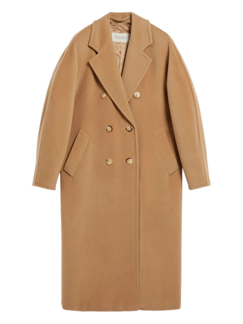 Max Mara 101801 wollen jas met dubbele rij knopen Bruin