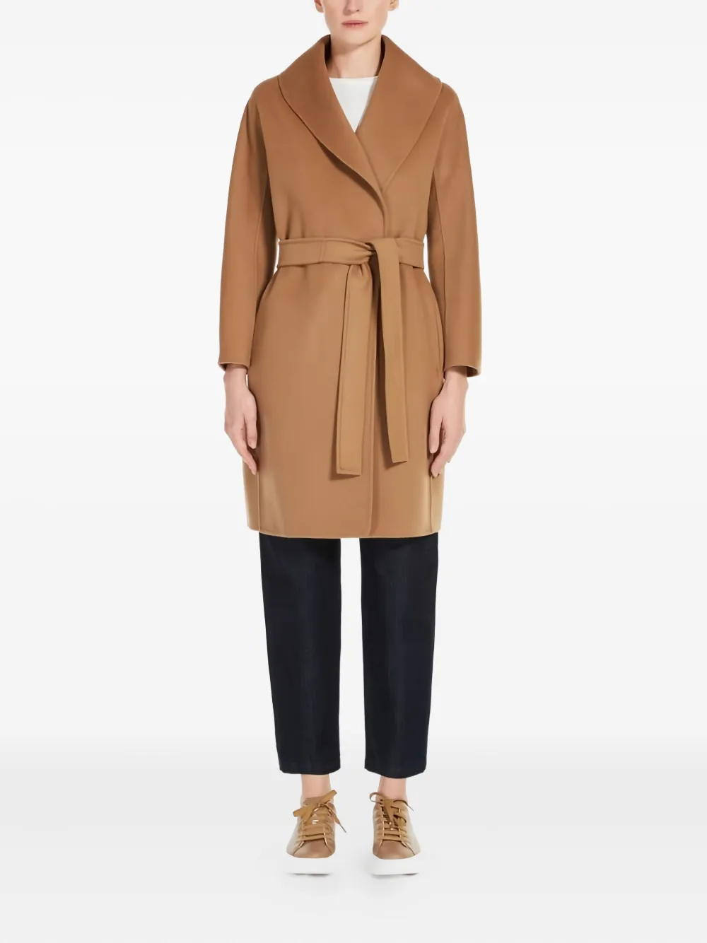 'S Max Mara belted shawl-collar wool coat Bruin
