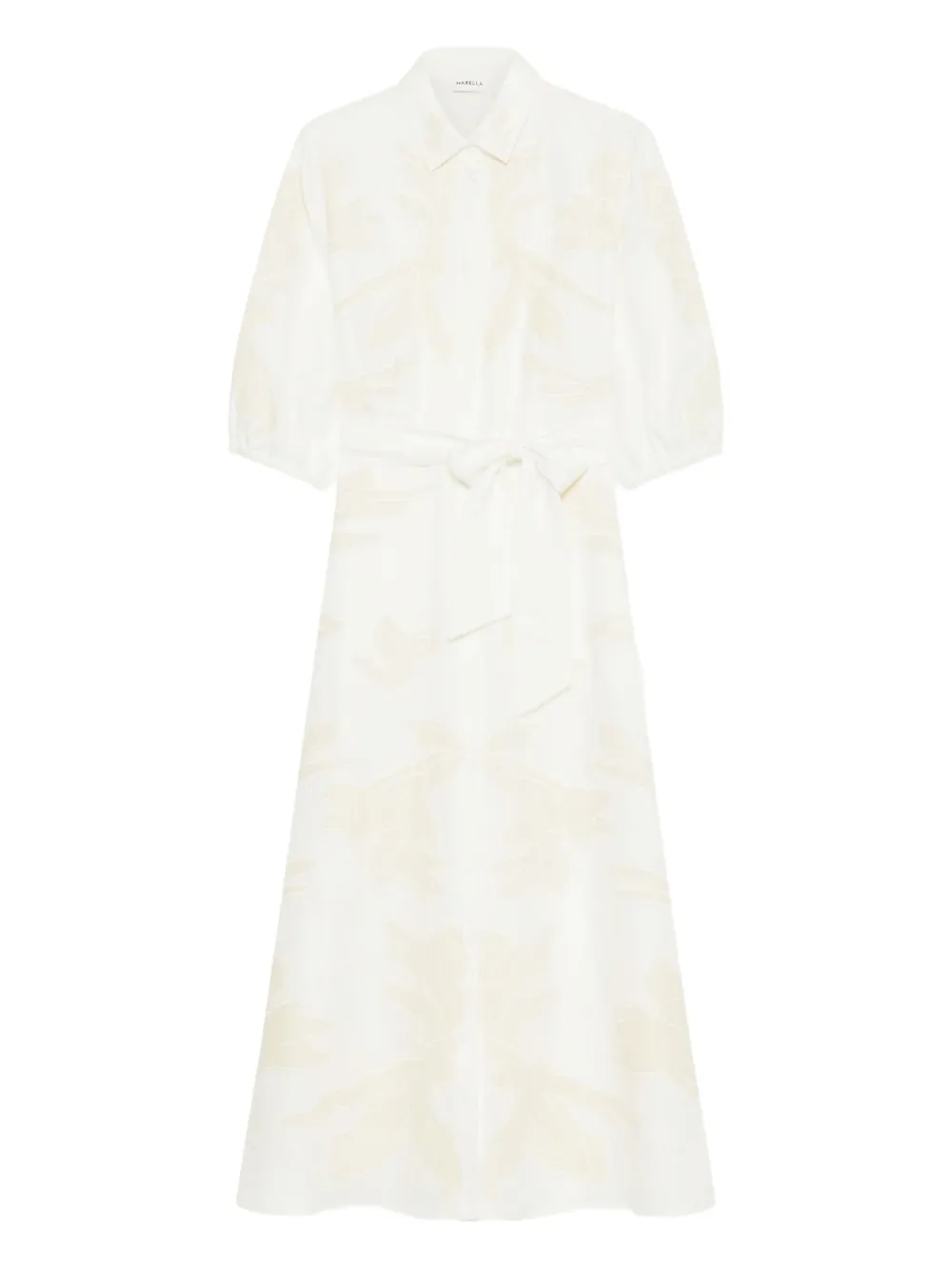 floral-embroidered linen dress