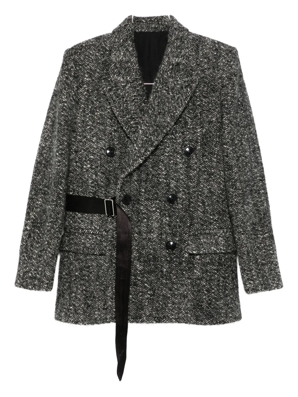 Isabel Marant Buckle-detail Buttoned Tweed Jacket In Gray