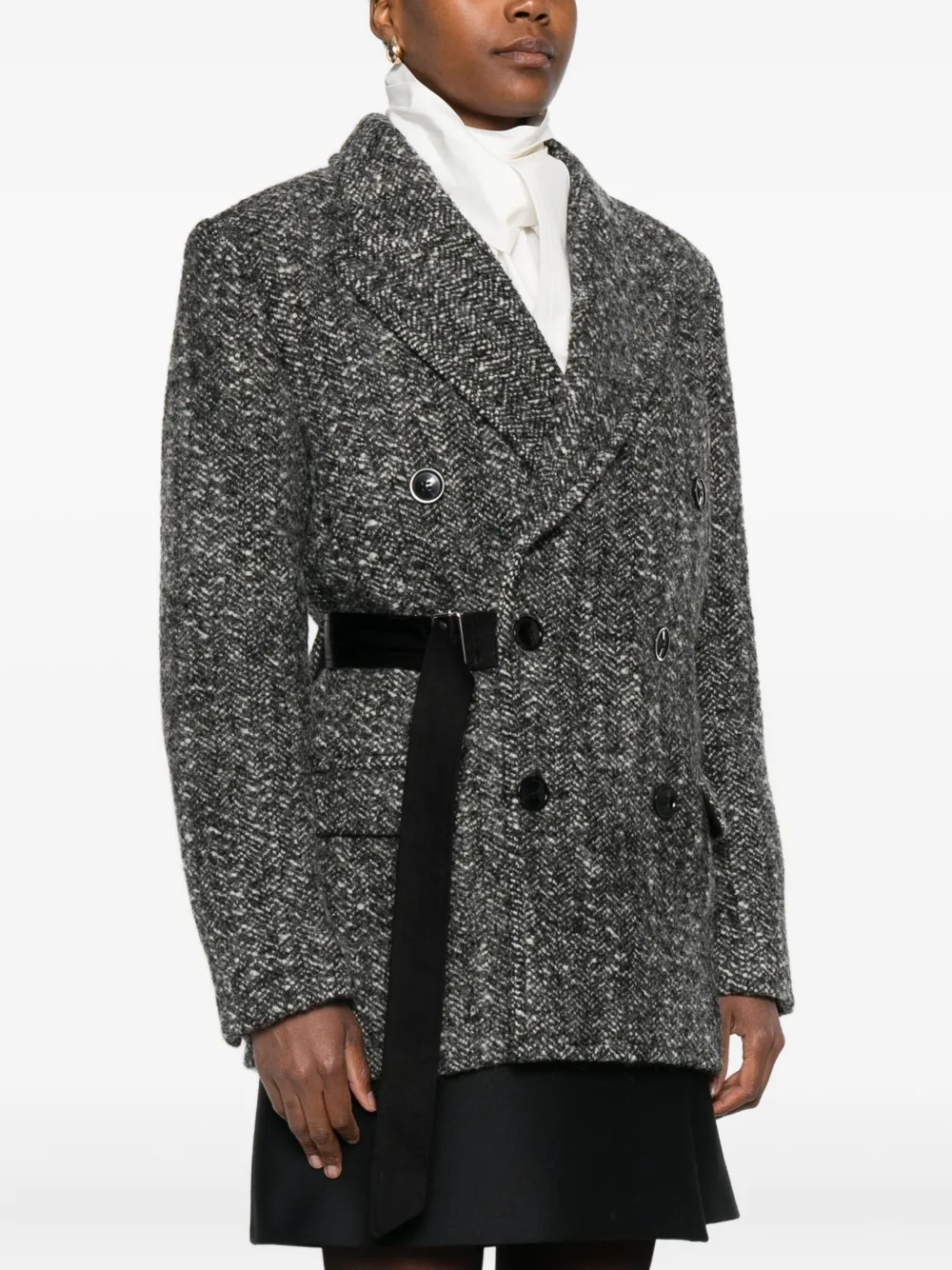 Isabel Marant Buckle-detail Buttoned Tweed Jacket In Gray