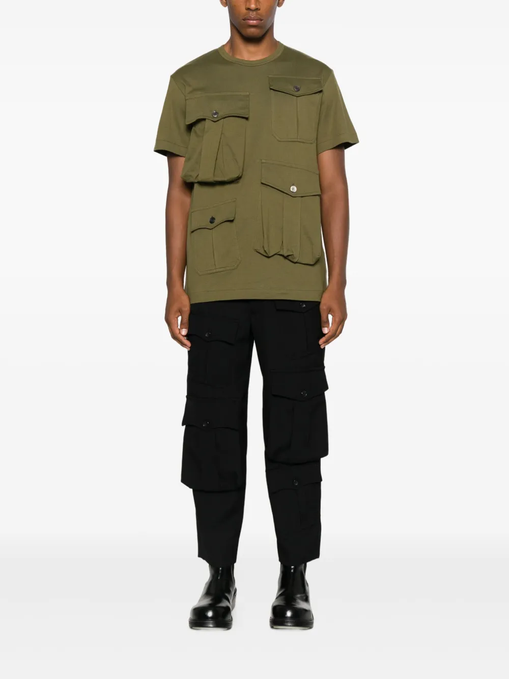 Comme des Garçons Homme Plus T-shirt met zakdetail en ronde hals - Groen