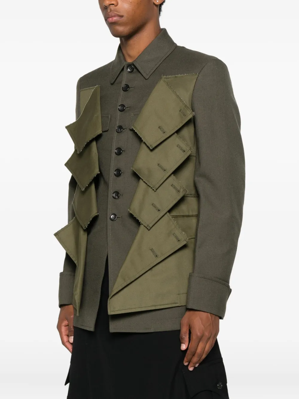 Comme Des Garçons Shirt Panelled Wool Gabardine Jacket In Green