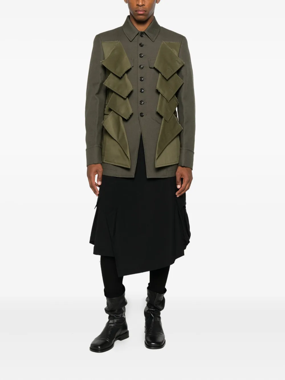 Comme Des Garçons Shirt Panelled Wool Gabardine Jacket In Green