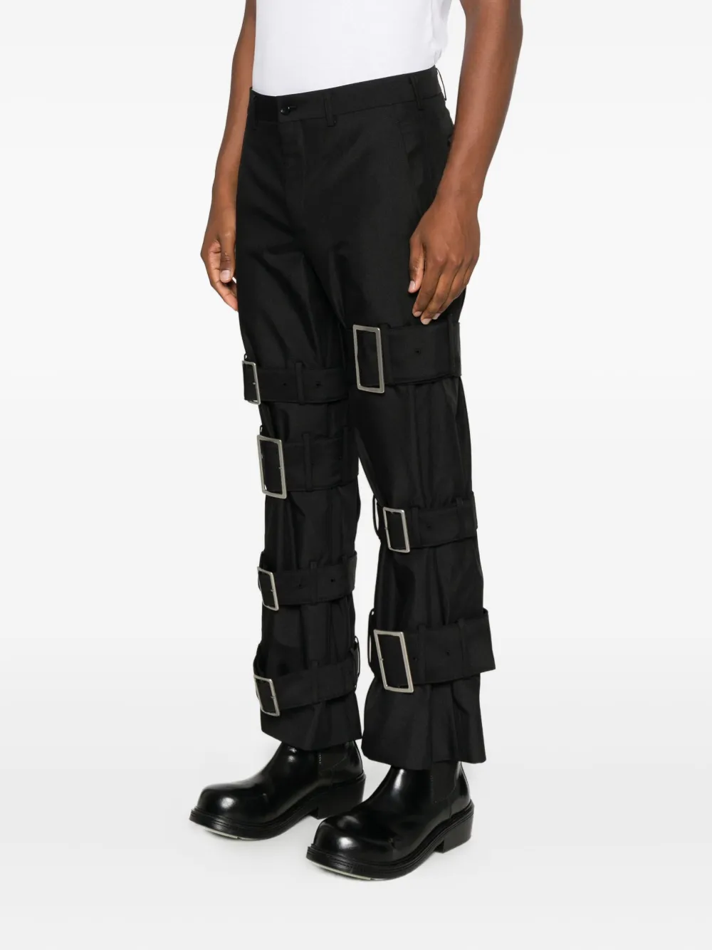 Comme Des Garçons Shirt Buckle-fastening Belted Trousers In Black
