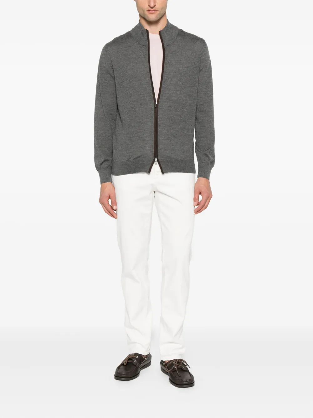 Gran Sasso Zip-fastening High-neck Cardigan In Gray