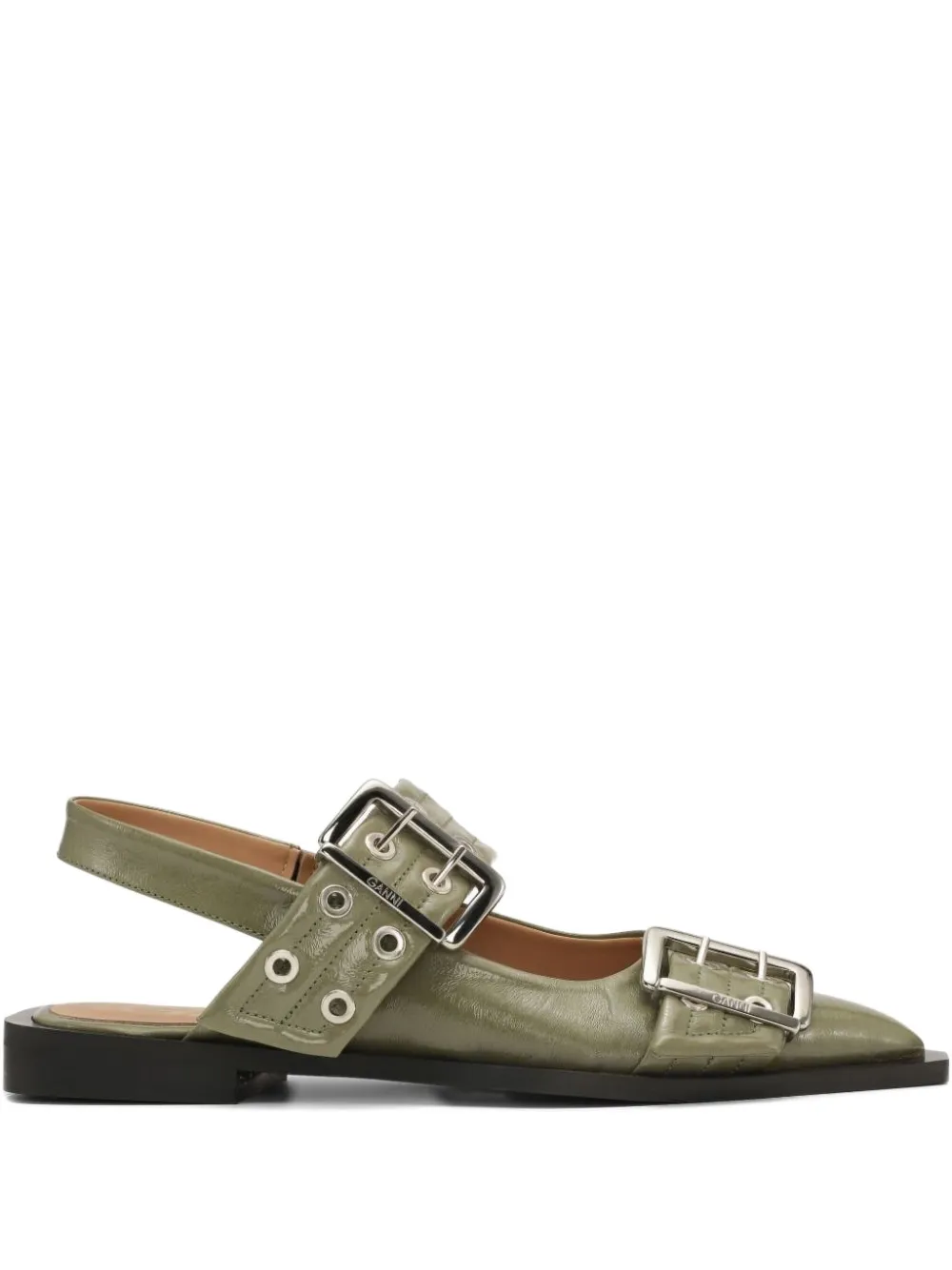 GANNI buckle-embellished pointed-toe flat pumps Green