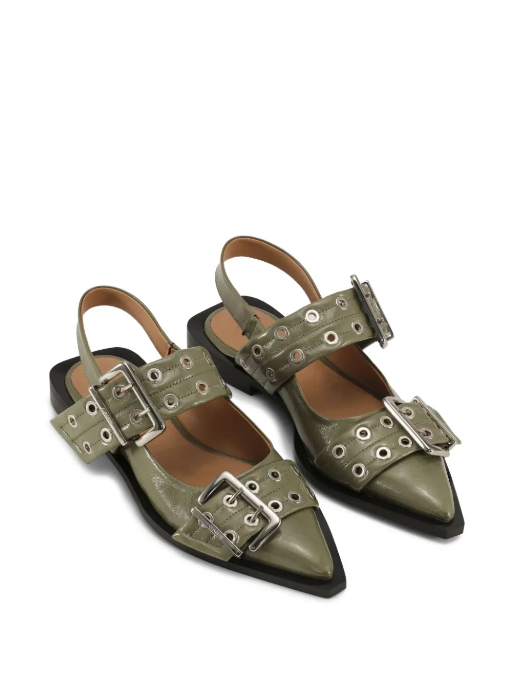 GANNI buckle-embellished pointed-toe flat pumps Groen