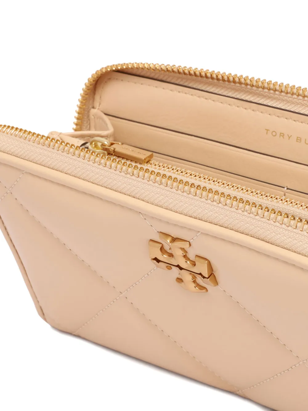 Tory Burch Kira gewatteerde portemonnee met rits Beige