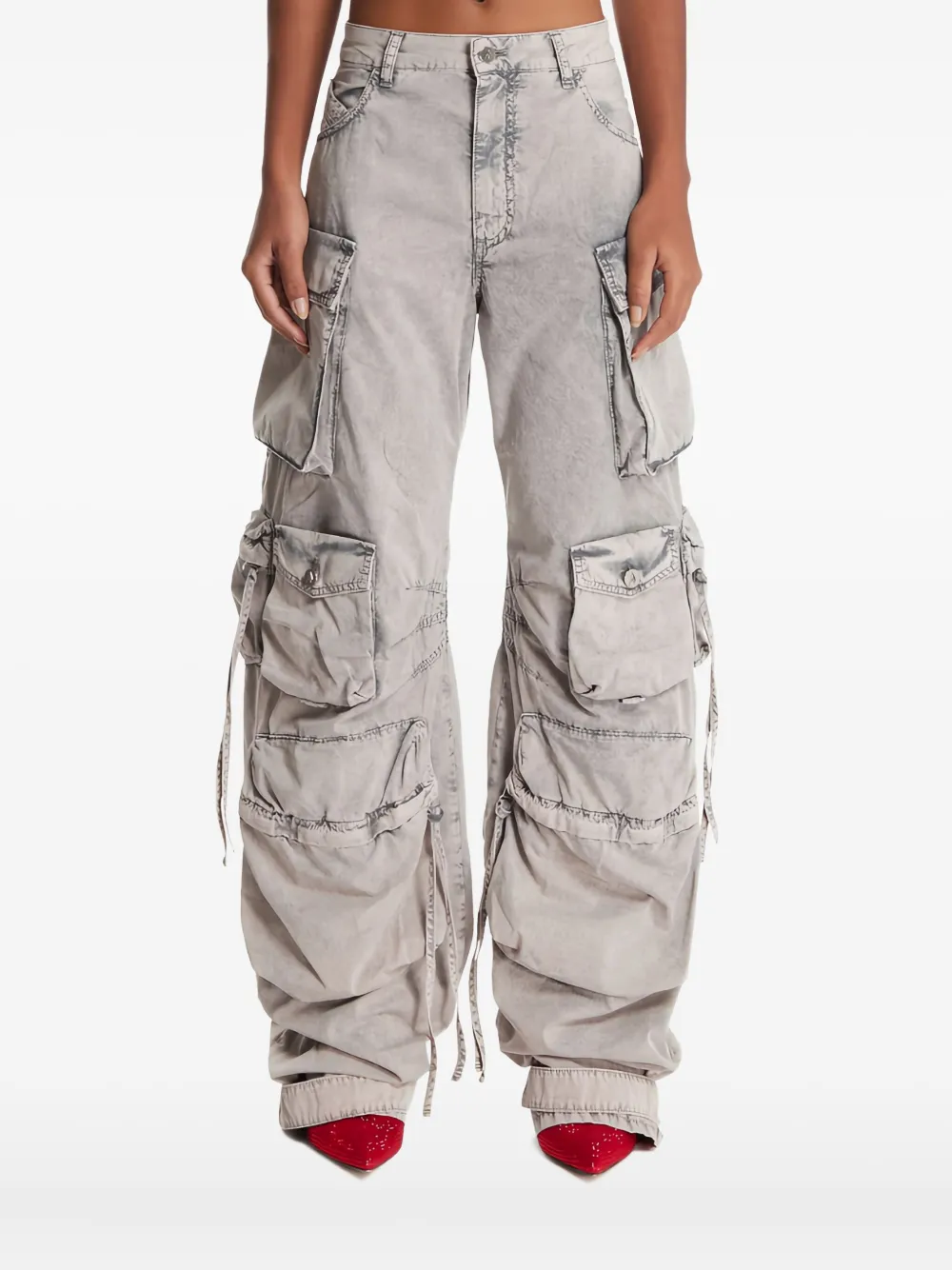 Attico Multi-pocket Cargo Flared Trousers In Metallic