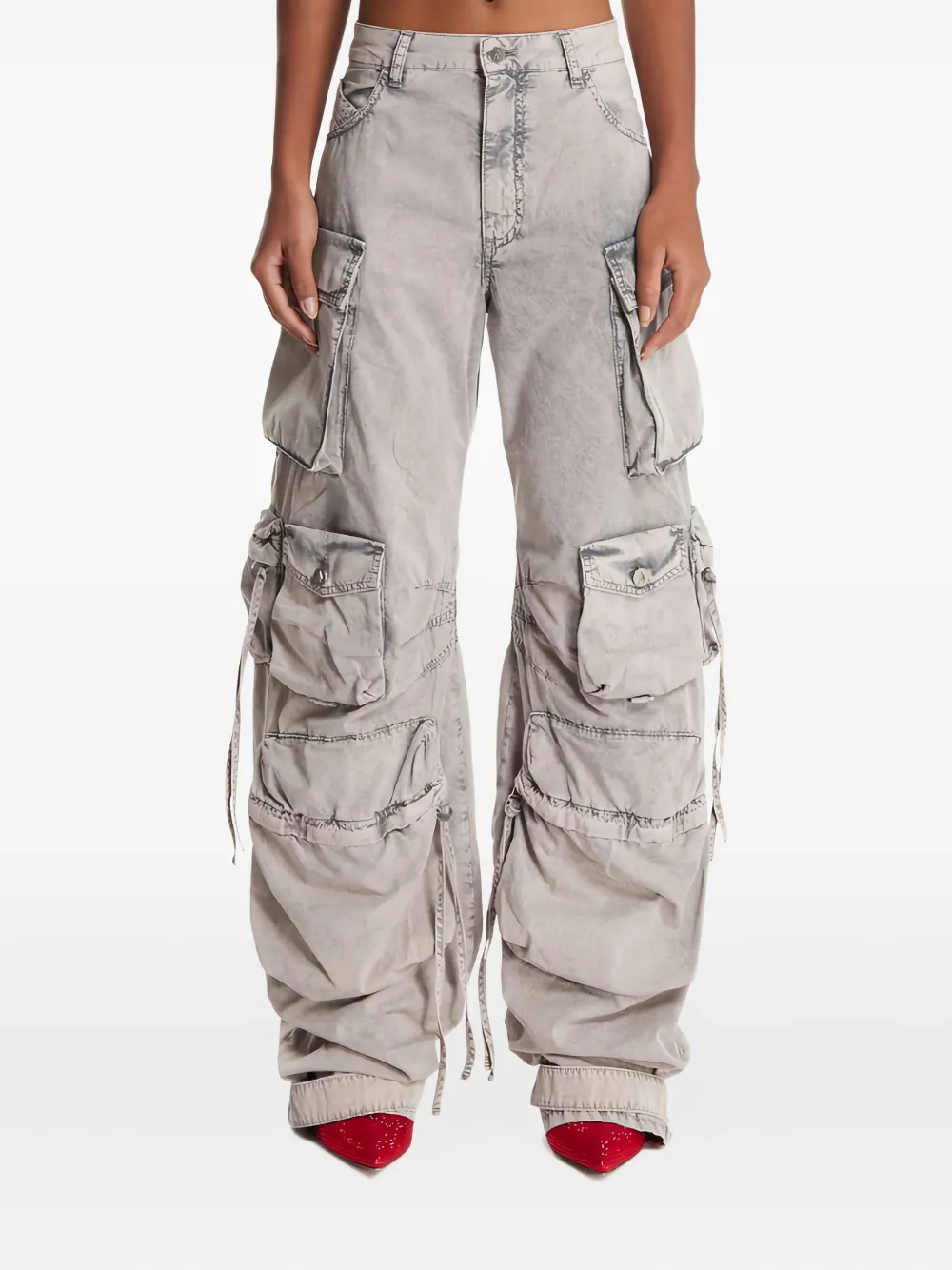 Attico Multi-pocket Cargo Flared Trousers In Metallic