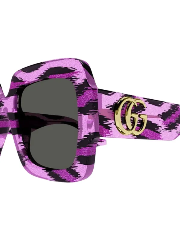 Gucci Leopard Print Sunglasses Square Frame Double G Sunglasses - Fuchsia Leopard | GUCCI  main image 3