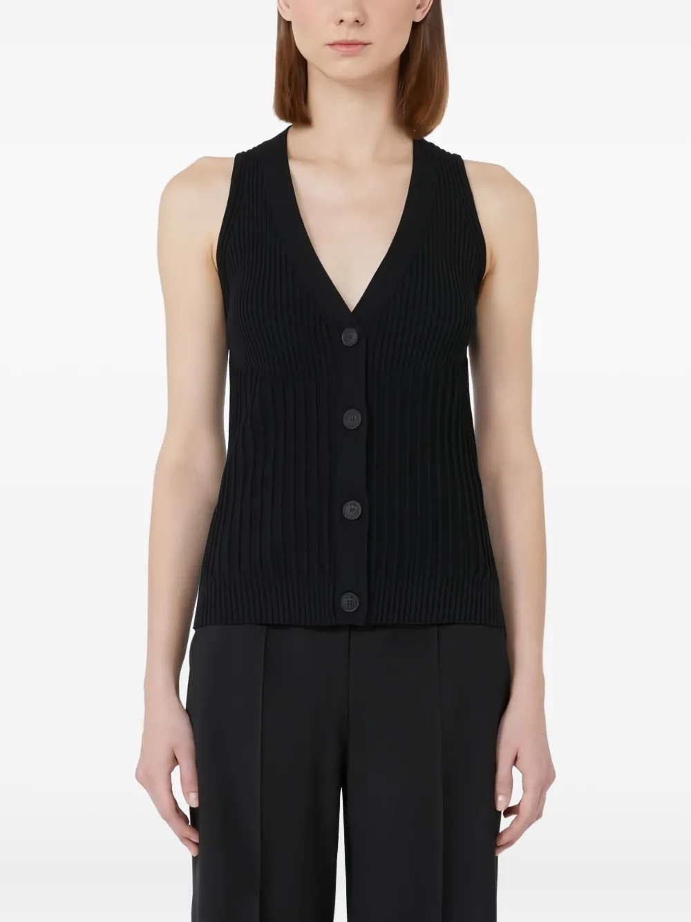 Max Mara Geribbelde spencer met knopen 002|BLACK