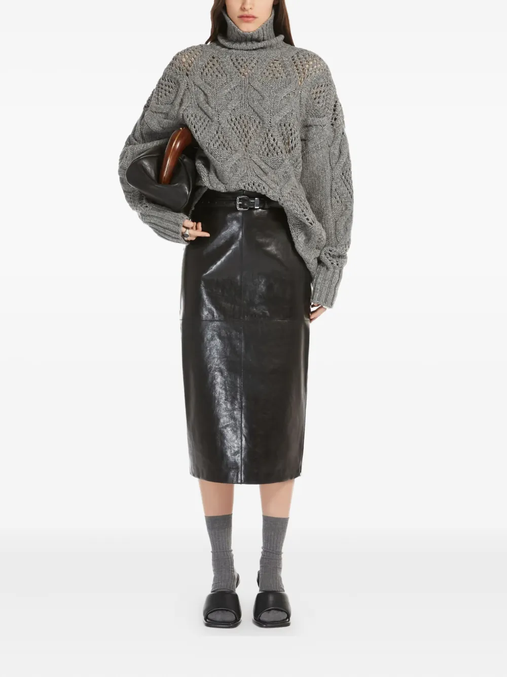 high-waisted leather pencil skirt