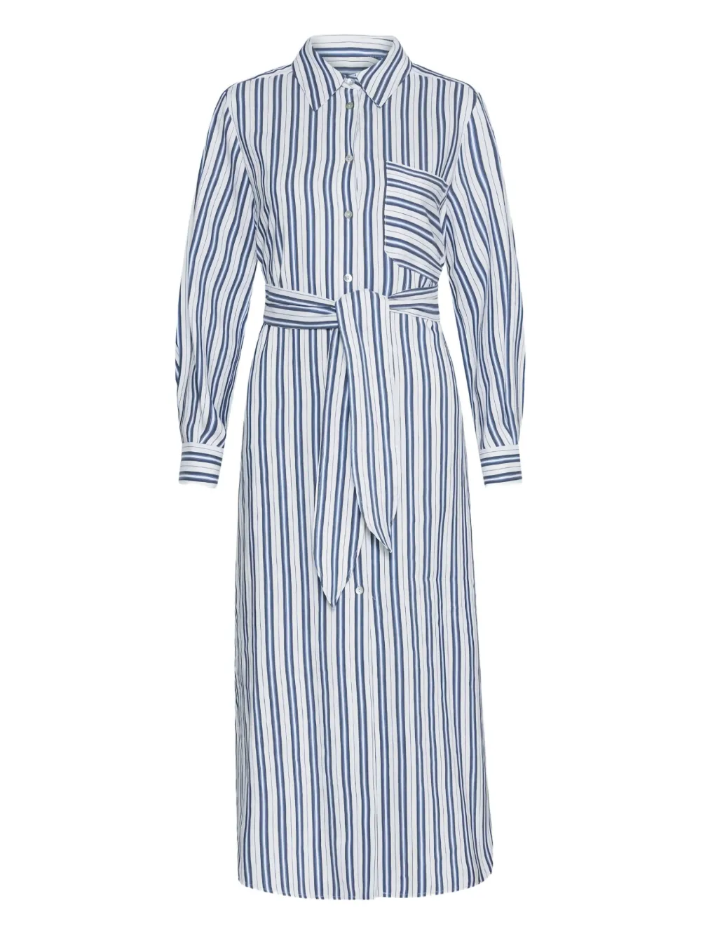 striped-pattern belted shirt-dress