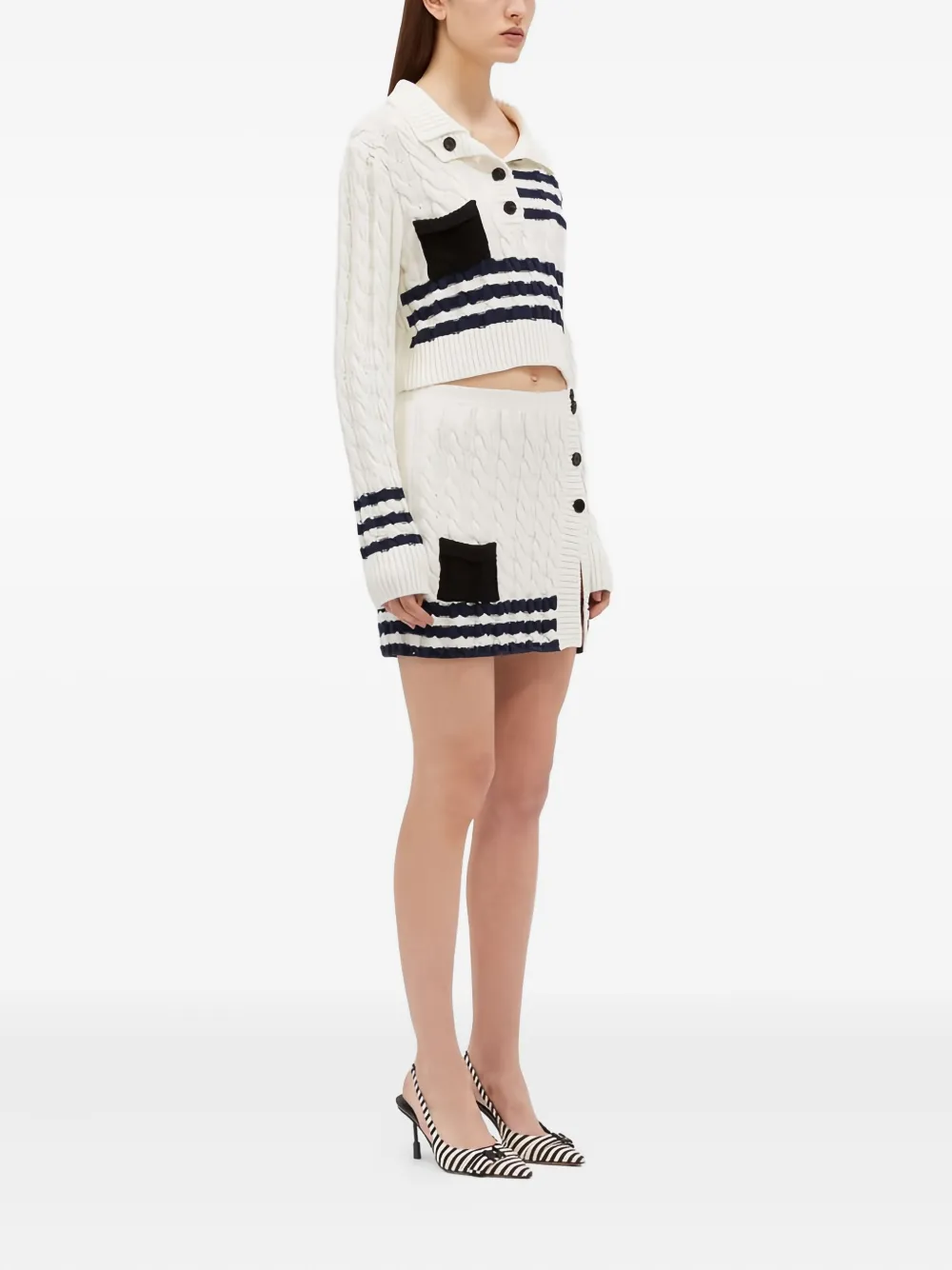 MSGM Kabelgebreide gestreepte mini-rok Wit