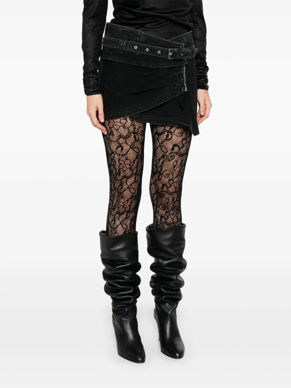 Isabel Marant Siyen Belted Zip-front Denim Skirt In Black